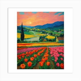 Tulips At Sunset Art Print