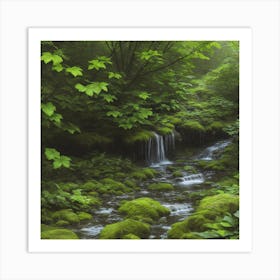 Mossy Stream In The Forest Art Print