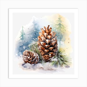 Pine Cones In The Snow Art Print