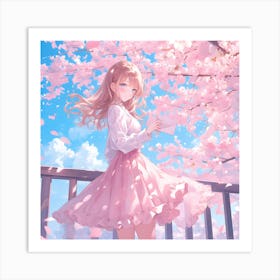 Beautiful Anime Sakura Flower Girl Art Print