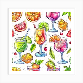 Seamless Pattern With Fruits And Drinks Art Print