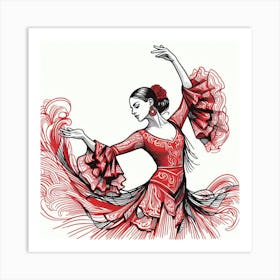 Line Art Flamenco Dancer 3 Art Print