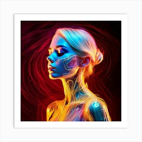 Firefly Woman, Neon, Hallucinations, Airbrush Art, Fluid Figures, Light Crimson, Gold, Bold Figurati (2) Art Print