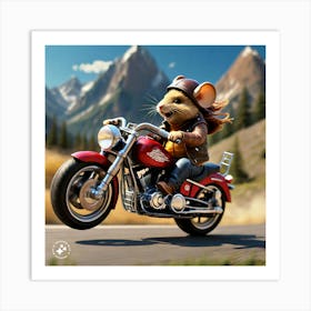 Mouse On A Motorcycle Art Print