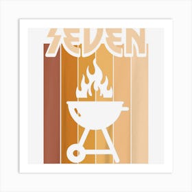 Kids 7 Year Old Barbecue Birthday Boy Girl 7th Birthday Grill Art Print