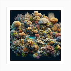 Amazing and Beautiful Digital Painting of a Thriving Coral Reef Ecosystem, with Vibrant Colors and Intricate Details of the Various Coral Species, Fish, and Other Marine Life, Set Against a Deep Blue Ocean Backdrop Art Print