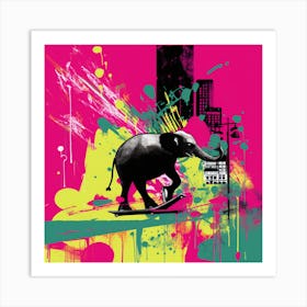 Elephant On Skateboard Art Print