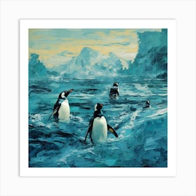 Penguins In The Ocean Art Print