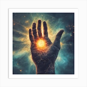 Hand With A Glowing Light Art Print