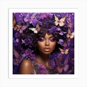 Purple Beauty With Butterflies 2 Art Print