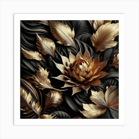 Gold Leaves And Flowers Art Print