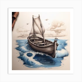 Boat In The Sea Art Print