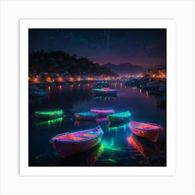 Boats At Night Art Print