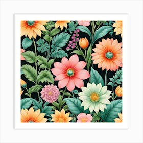 Seamless Floral Pattern 16 Art Print