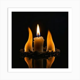 Candle On A Black Background Art Print