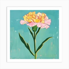 Carnation 4 Square Flower Illustration Art Print