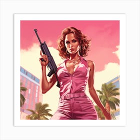 GTA Style Jennifer Lopez With A Gun Art Print