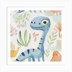 Cute Muted Pastels Compsognathus Dinosaur  3 Art Print