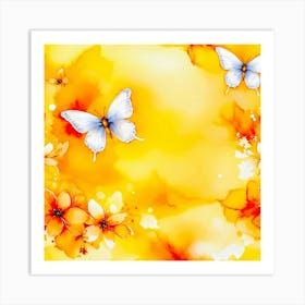 Yellow Flowers With Butterflies Art Print