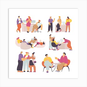 People Working In Office Employees At Workspace Art Print