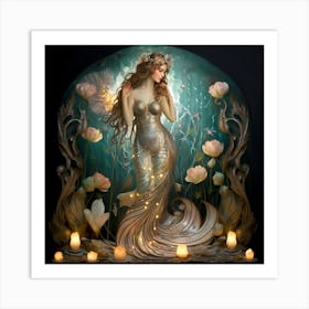 Mermaid With Candles Art Print