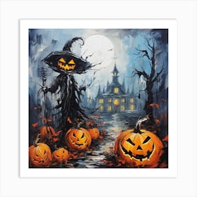 Halloween Witch And Pumpkins Art Print