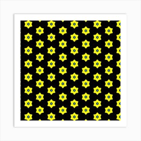 Pattern Yellow Stars Black Background 1 Art Print