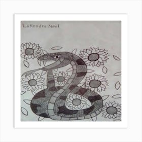 Rattlesnake &  Sunflowers Art Print