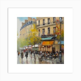 Paris Cafe Street Paris city, pedestrians, cafes, oil paints, spring colors. Art Print