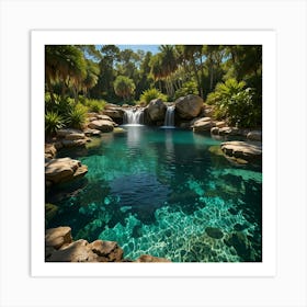 Waterfall In A Tropical Garden 2 Art Print