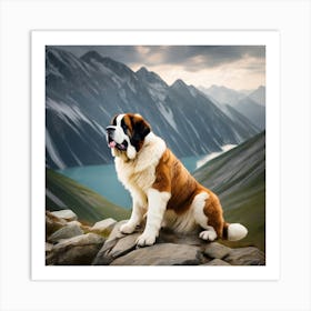 St Bernard Dog In Mountain (72) Art Print