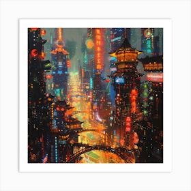 Chinese City At Night Art Print