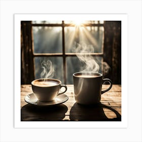 Two Cups Of Coffee In Front Of A Window 1 Art Print