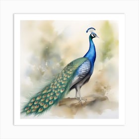 Peacock Watercolour 3 Art Print
