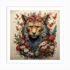 Tiger With Flowers Art Print