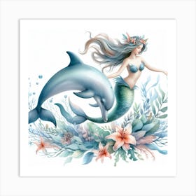 Dolphin and Mermaid Art Print