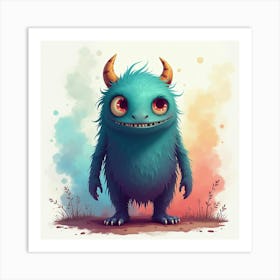 Monster With Eerie Eyes In A Colorful Watercolor Mist 1 Art Print