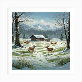 Deer In The Snow 38 Art Print