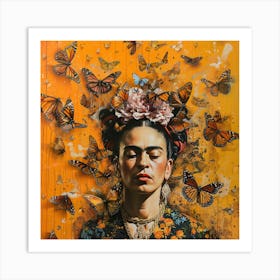 Frida Kahlo and the Monarch Butterflies. Animal Conservation Series Art Print