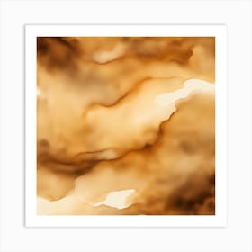 Beautiful golden brown abstract background. Drawn, hand-painted aquarelle. Wet watercolor pattern. Artistic background with copy space for design. Vivid web banner. Liquid, flow, fluid effect. Art Print