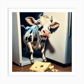 Cow In Fridge 2 Art Print