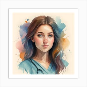 Watercolor Portrait Of A Nurse Art Print