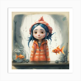 Girl With Goldfish Art Print