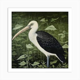 Ohara Koson Inspired Bird Painting Stork 1 Square Art Print