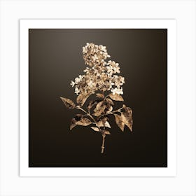 Gold Botanical Chinese Lilac on Chocolate Brown Art Print