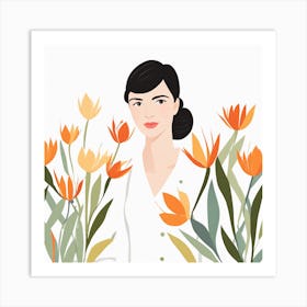 Floral Woman Portrait Painting (1) Art Print