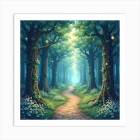 Watercolor Celestial Path Through Enchanted Forest 1 Art Print