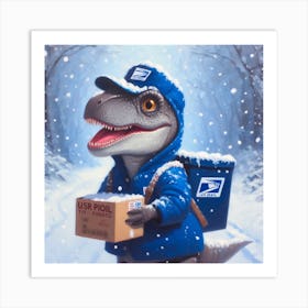 T-Rex In The Snow Art Print