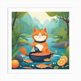 Albedobase Xl An Orange Cat Cooks A Fish In The Nature 3 (1) Art Print