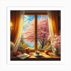 Cherry Blossoms By The Window Art Print